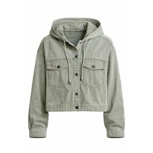 GeeGee Cropped Denim Jean Jacket 2XL Women's Outerwear Streetwear Green Hood